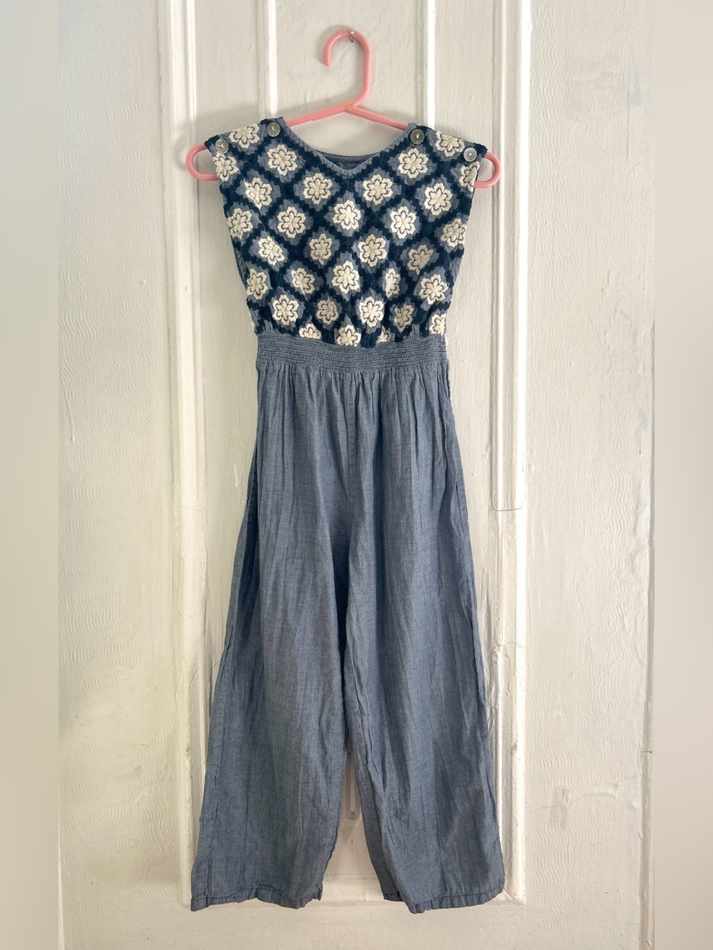 Pink Chicken Navy and Cream Floral Embroidered Top